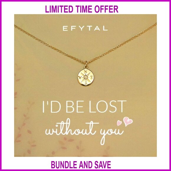 Sterling Silver or 14K Gold Plated Compass Pendant Necklace 18